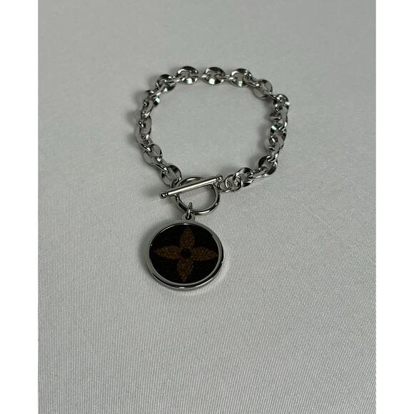 Louis Vuitton Monogram Canvas Round Silver Toggle Bracelet - Picture 1 of 8